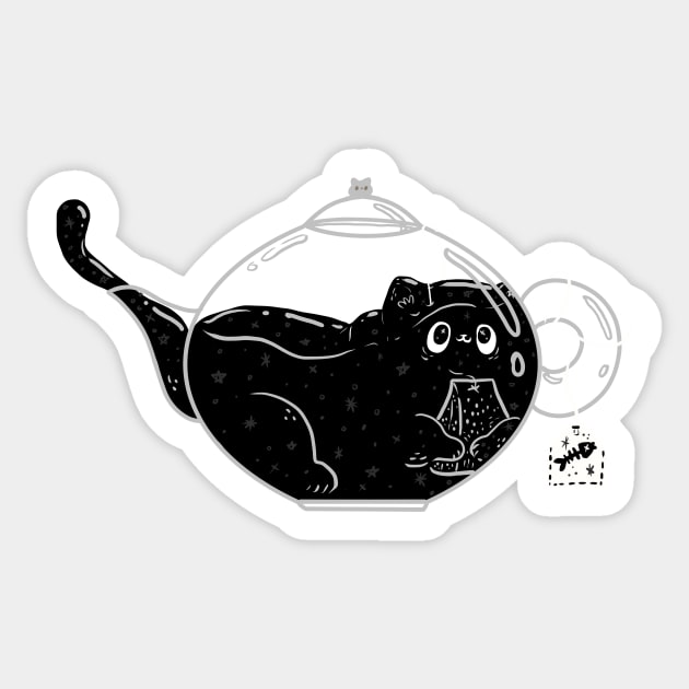 Starry Black Kit-tea Sticker by Fluffymafi